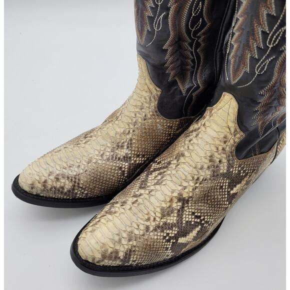 Dan Post Boots Mens Size 11 D Tan Black Western Cowboy Python Snakeskin DP3036 - Picture 7 of 16